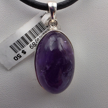 INDIA GEMS Amethyst Cabochon/Sterling Silver 1.75" Pendant