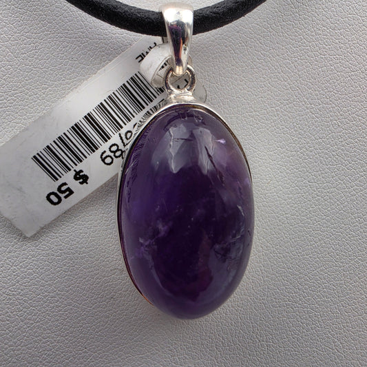 INDIA GEMS Amethyst Cabochon/Sterling Silver 1.75" Pendant