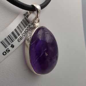 INDIA GEMS Amethyst Cabochon/Sterling Silver 1.75" Pendant