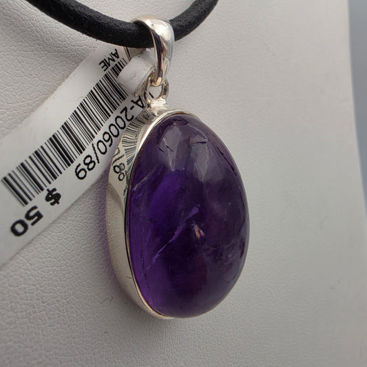 INDIA GEMS Amethyst Cabochon/Sterling Silver 1.75" Pendant