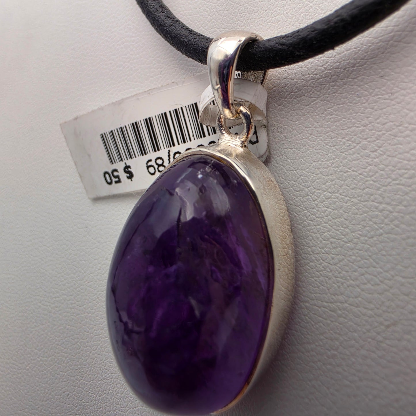 INDIA GEMS Amethyst Cabochon/Sterling Silver 1.75" Pendant