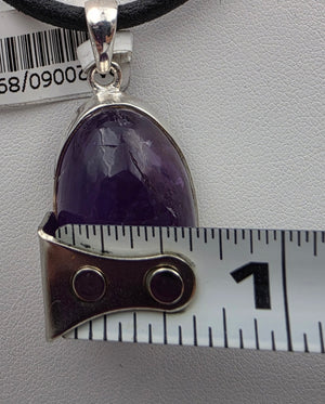 INDIA GEMS Amethyst Cabochon/Sterling Silver 1.75" Pendant