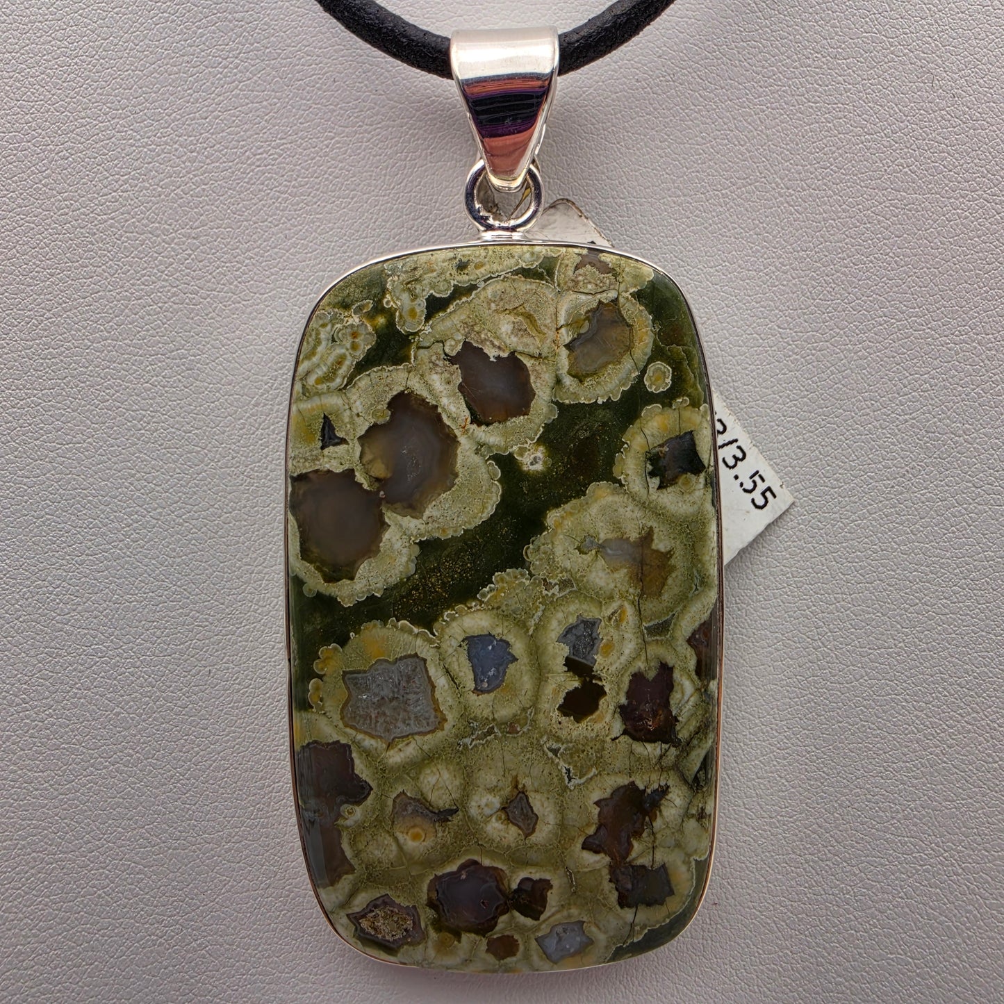 INDIA GEMS Ocean Jasper/Sterling Silver Rectangular 3" Statement Pendant