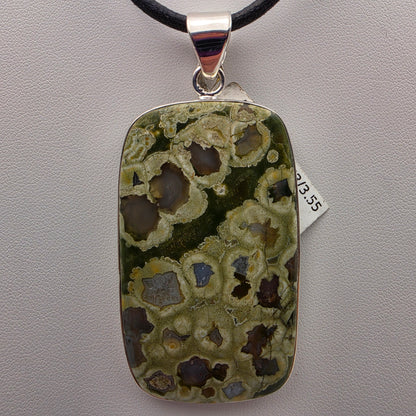 INDIA GEMS Ocean Jasper/Sterling Silver Rectangular 3" Statement Pendant