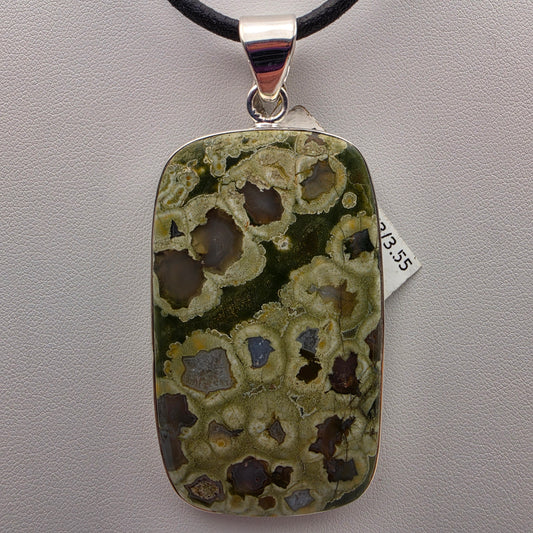 INDIA GEMS Ocean Jasper/Sterling Silver Rectangular 3" Statement Pendant