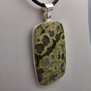 INDIA GEMS Ocean Jasper/Sterling Silver Rectangular 3" Statement Pendant