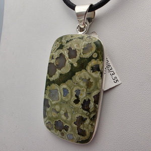 INDIA GEMS Ocean Jasper/Sterling Silver Rectangular 3" Statement Pendant