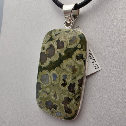 INDIA GEMS Ocean Jasper/Sterling Silver Rectangular 3" Statement Pendant