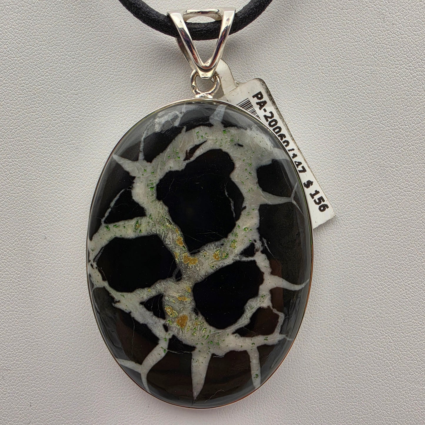INDIA GEMS Black Septarian/Sterling Silver Oval 3" Statement Pendant