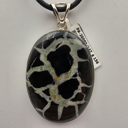 INDIA GEMS Black Septarian/Sterling Silver Oval 3" Statement Pendant