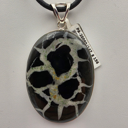 INDIA GEMS Black Septarian/Sterling Silver Oval 3" Statement Pendant