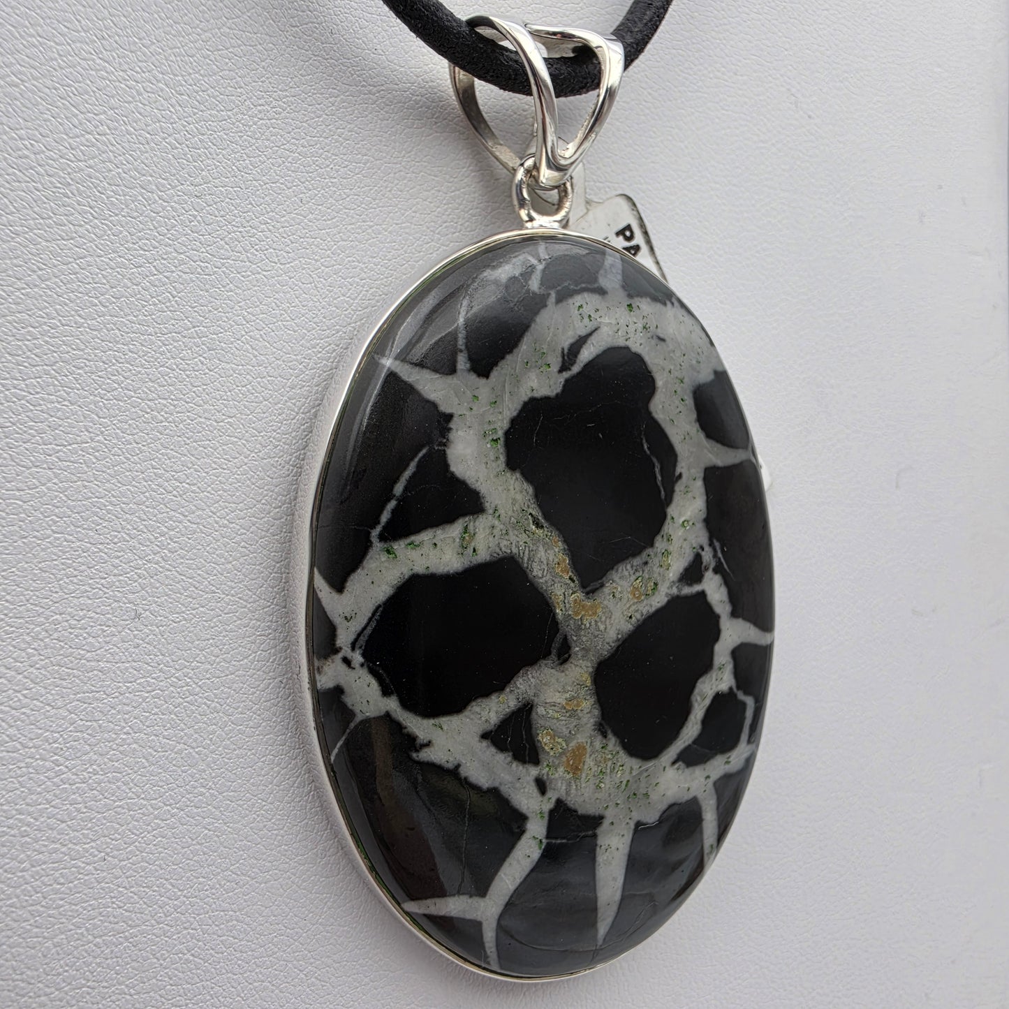 INDIA GEMS Black Septarian/Sterling Silver Oval 3" Statement Pendant