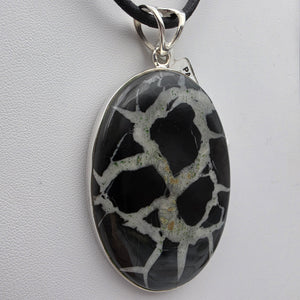 INDIA GEMS Black Septarian/Sterling Silver Oval 3" Statement Pendant