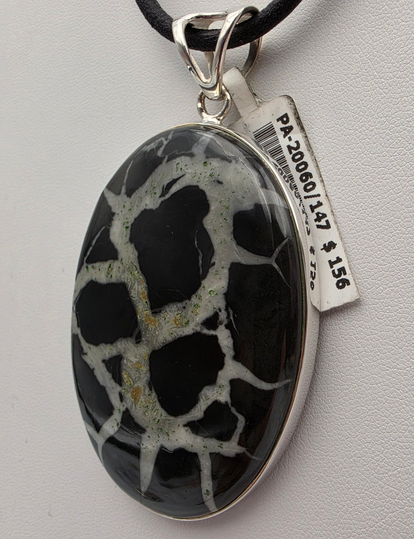 INDIA GEMS Black Septarian/Sterling Silver Oval 3" Statement Pendant
