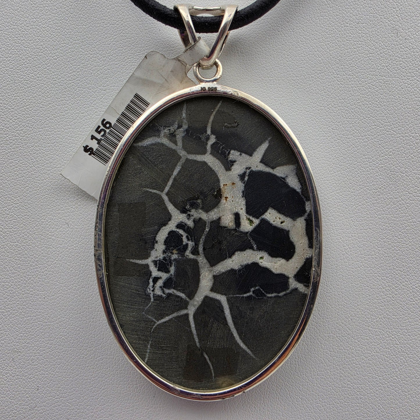 INDIA GEMS Black Septarian/Sterling Silver Oval 3" Statement Pendant