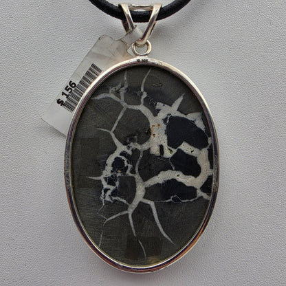 INDIA GEMS Black Septarian/Sterling Silver Oval 3" Statement Pendant