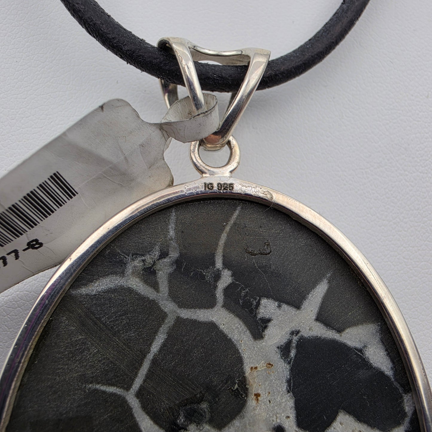 INDIA GEMS Black Septarian/Sterling Silver Oval 3" Statement Pendant