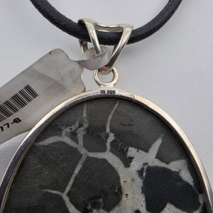 INDIA GEMS Black Septarian/Sterling Silver Oval 3" Statement Pendant