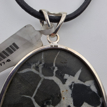 INDIA GEMS Black Septarian/Sterling Silver Oval 3" Statement Pendant