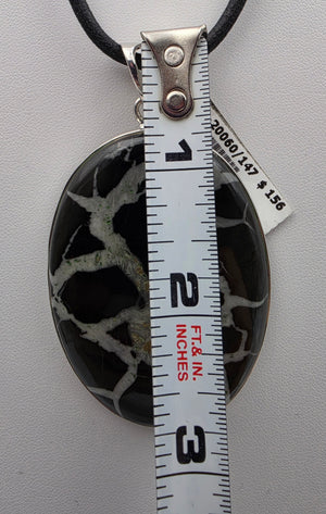 INDIA GEMS Black Septarian/Sterling Silver Oval 3" Statement Pendant