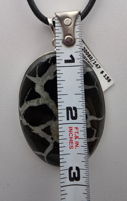 INDIA GEMS Black Septarian/Sterling Silver Oval 3" Statement Pendant
