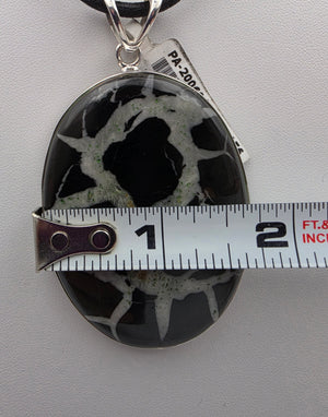 INDIA GEMS Black Septarian/Sterling Silver Oval 3" Statement Pendant