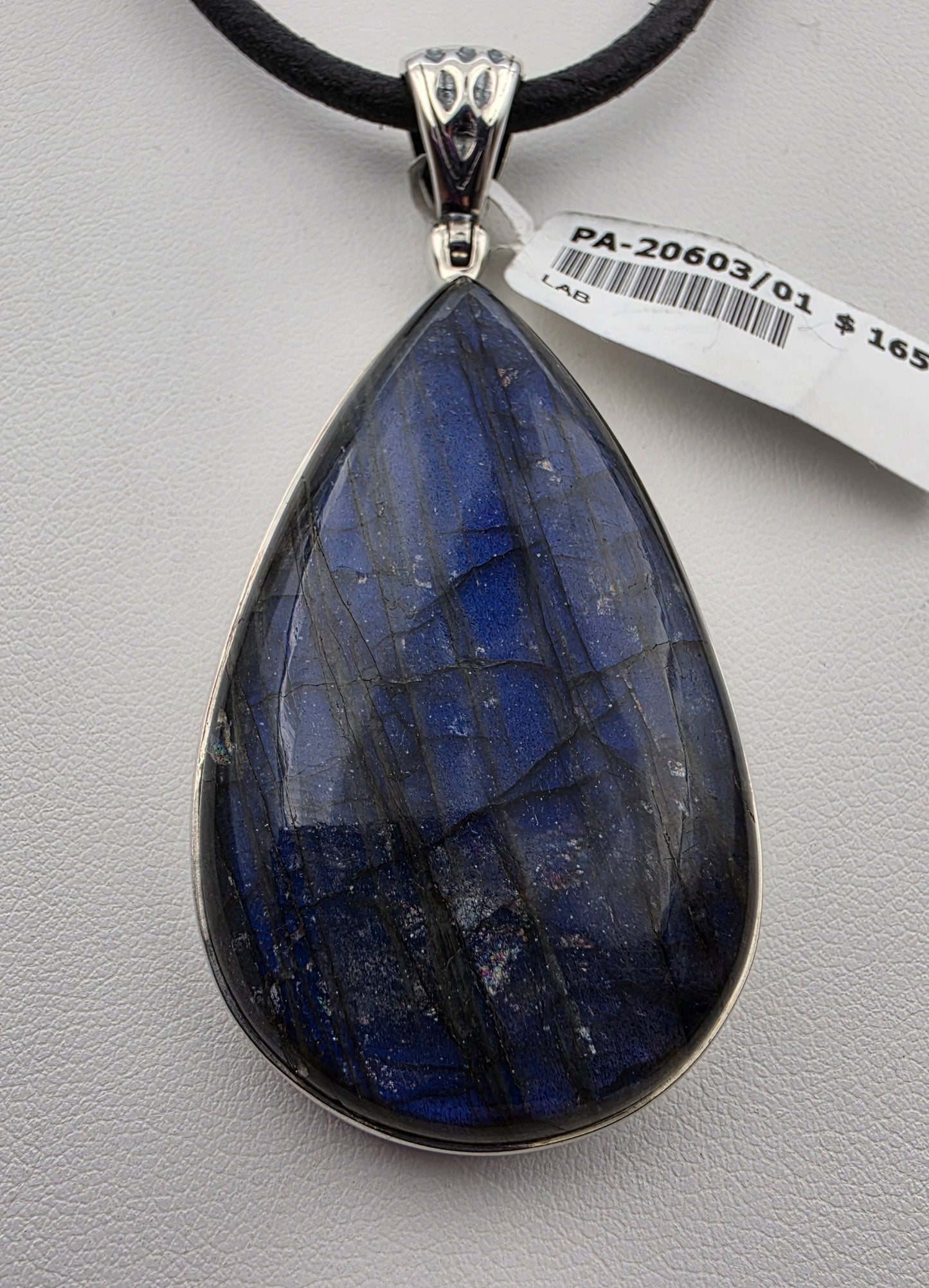 INDIA GEMS Labradorite/Sterling Silver Teardrop 2.75"Statement Pendant