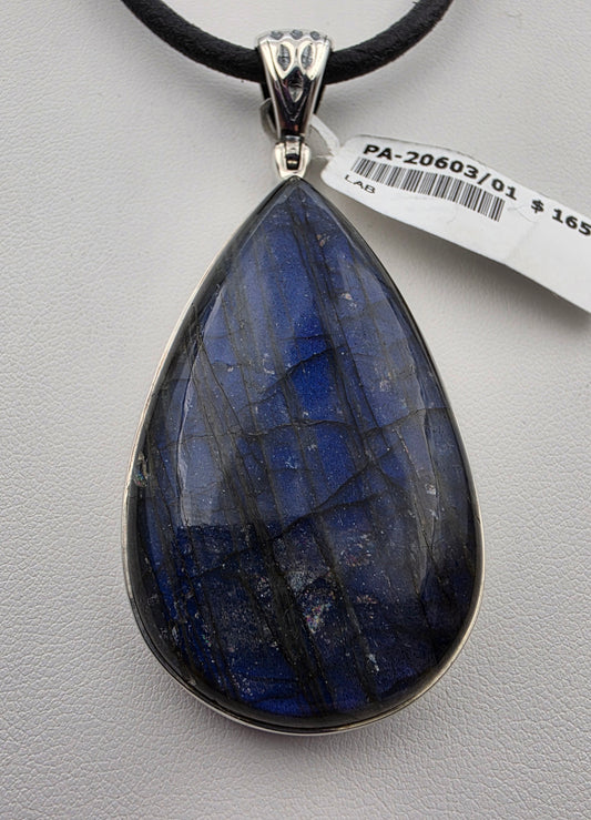 INDIA GEMS Labradorite/Sterling Silver Teardrop 2.75"Statement Pendant