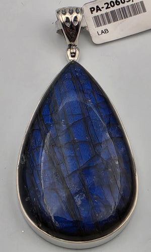 INDIA GEMS Labradorite/Sterling Silver Teardrop 2.75"Statement Pendant