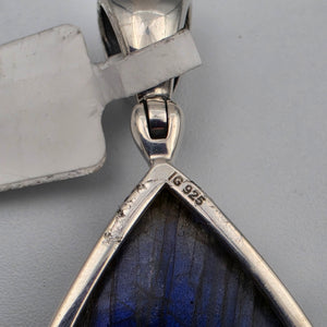 INDIA GEMS Labradorite/Sterling Silver Teardrop 2.75"Statement Pendant