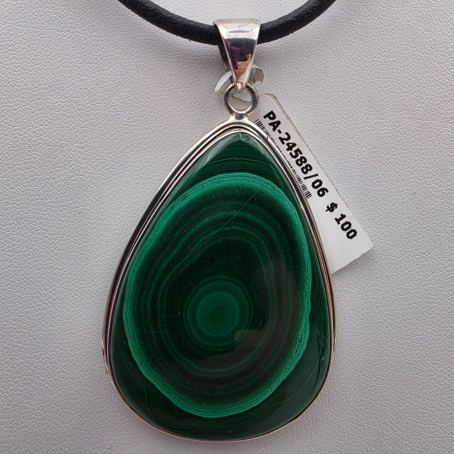 INDIA GEMS Malachite/Sterling Silver 2.75" Statement Pendant