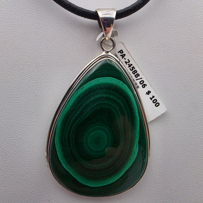 INDIA GEMS Malachite/Sterling Silver 2.75" Statement Pendant