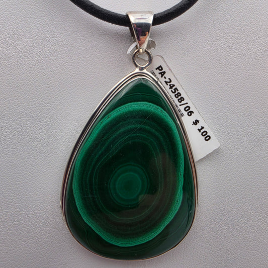 INDIA GEMS Malachite/Sterling Silver 2.75" Statement Pendant