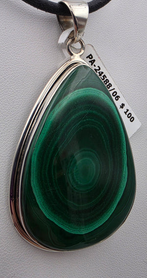 INDIA GEMS Malachite/Sterling Silver 2.75" Statement Pendant