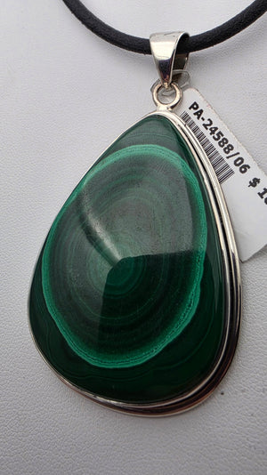 INDIA GEMS Malachite/Sterling Silver 2.75" Statement Pendant