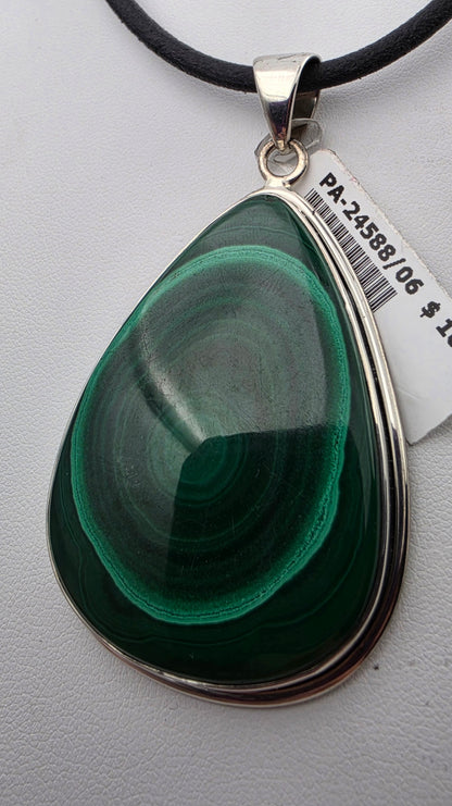 INDIA GEMS Malachite/Sterling Silver 2.75" Statement Pendant