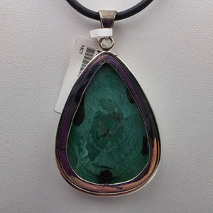 INDIA GEMS Malachite/Sterling Silver 2.75" Statement Pendant