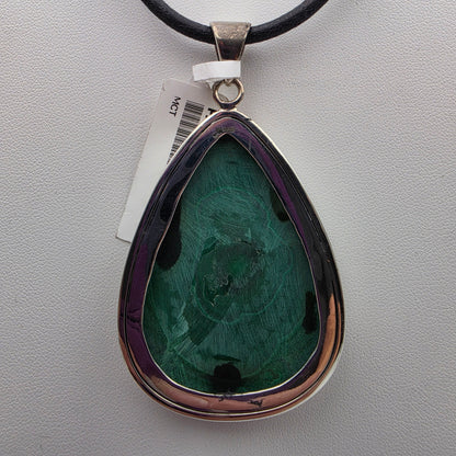 INDIA GEMS Malachite/Sterling Silver 2.75" Statement Pendant