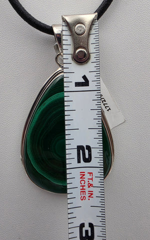 INDIA GEMS Malachite/Sterling Silver 2.75" Statement Pendant