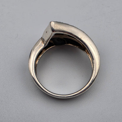 Black Onyx Inlay/Sterling Silver/Marcasite Crossover Ring Size 8.75