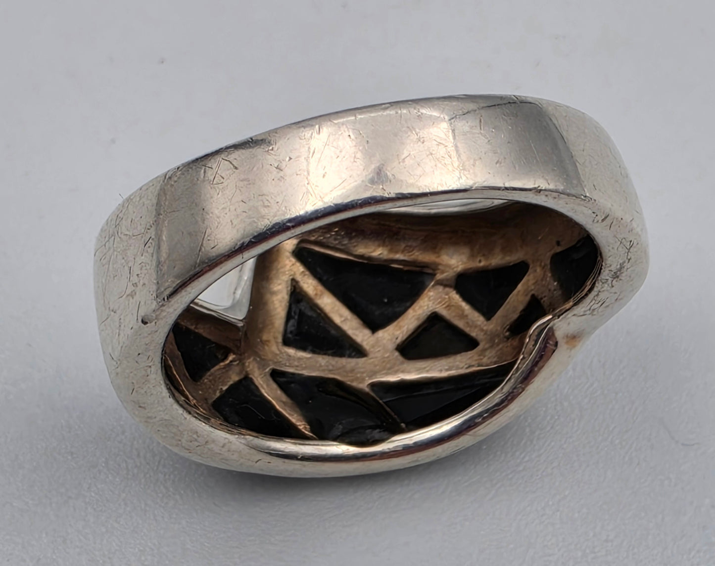 Black Onyx Inlay/Sterling Silver/Marcasite Crossover Ring Size 8.75