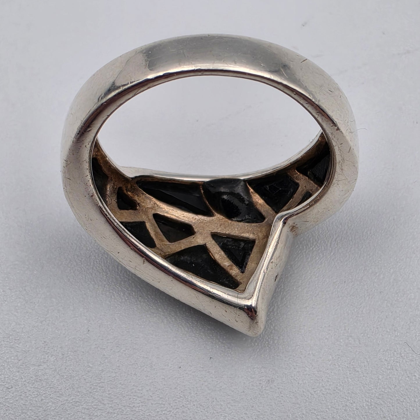 Black Onyx Inlay/Sterling Silver/Marcasite Crossover Ring Size 8.75