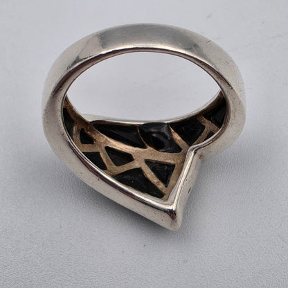 Black Onyx Inlay/Sterling Silver/Marcasite Crossover Ring Size 8.75