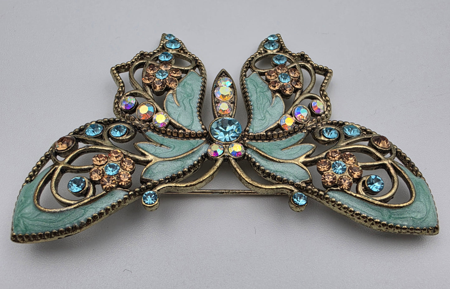 AVON Nina Ricci Rhinestone/Enamel Vintage 2.5"Teal Butterfly Brooch