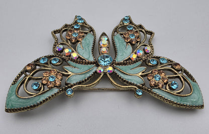 AVON Nina Ricci Rhinestone/Enamel Vintage 2.5"Teal Butterfly Brooch