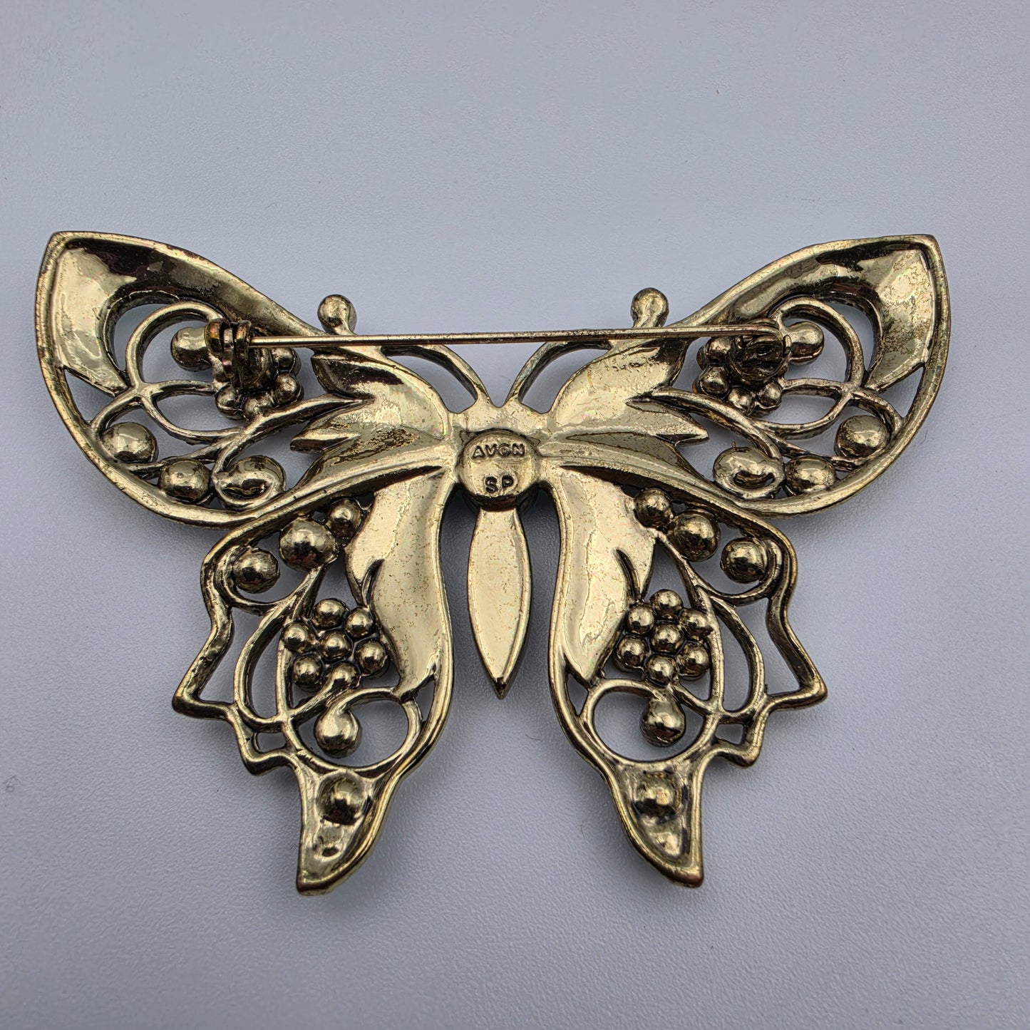 AVON Nina Ricci Rhinestone/Enamel Vintage 2.5"Teal Butterfly Brooch