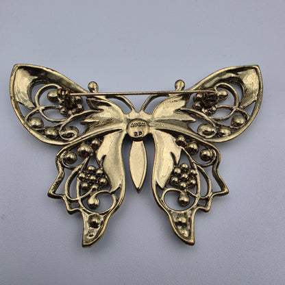 AVON Nina Ricci Rhinestone/Enamel Vintage 2.5"Teal Butterfly Brooch