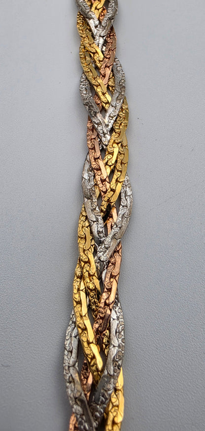Tri-Gold Tone Braided 7.5" Vintage Bracelet