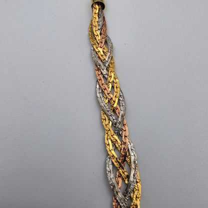 Tri-Gold Tone Braided 7.5" Vintage Bracelet