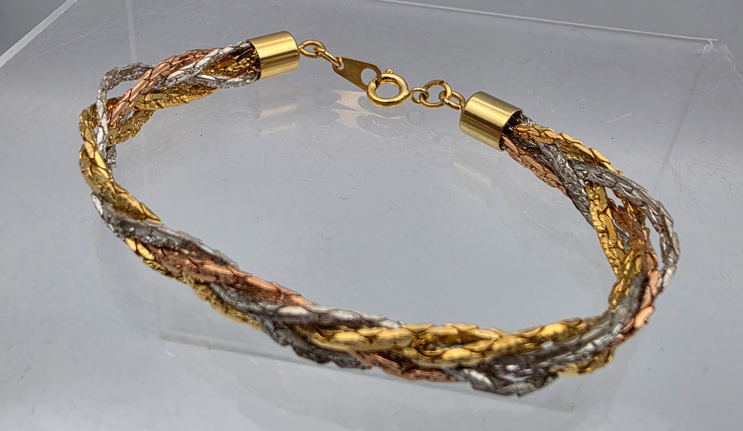 Tri-Gold Tone Braided 7.5" Vintage Bracelet